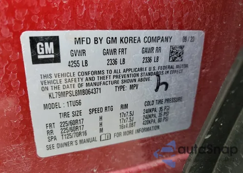 2021 Chevrolet Trailblazer Lt z USA, uszkodzony, nr VIN KL79MPSL8MB064371